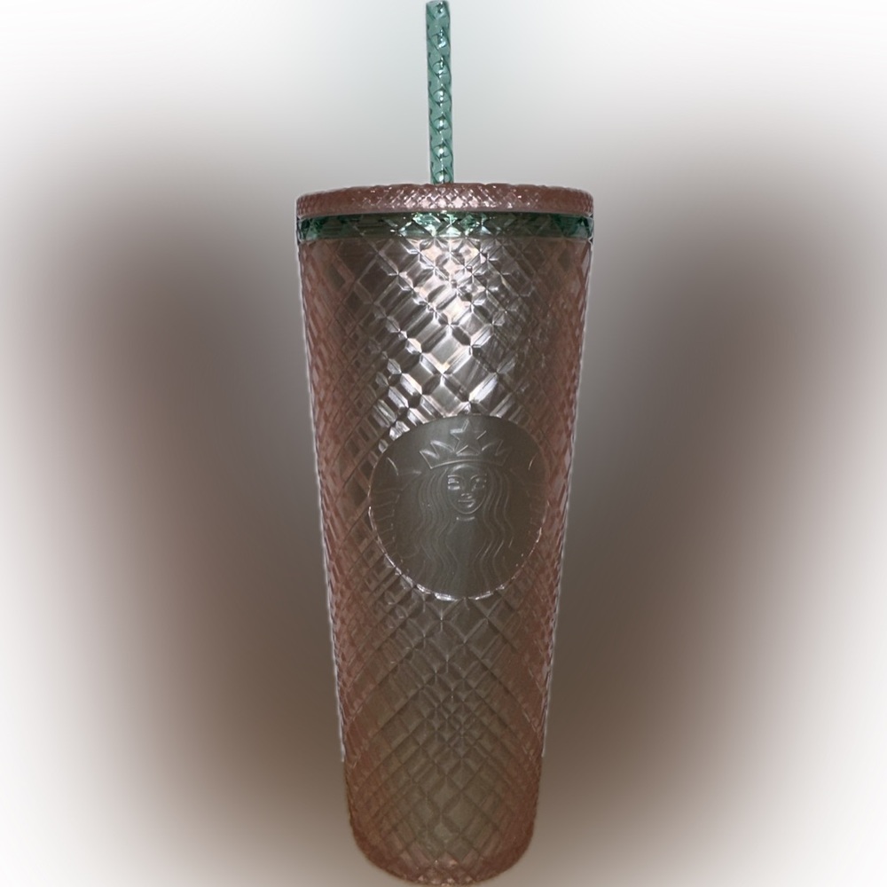 Starbucks- Pink Pearl, green straw Jeweled cold cup